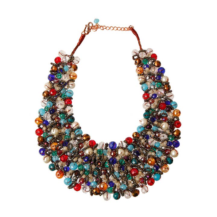 PinktownUSA - Wholesale Bib Necklace - Multi Color and Hematite Bead Copper Bib