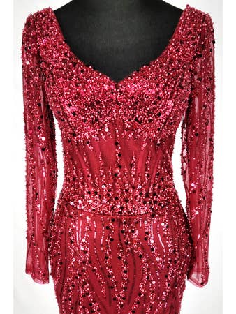 Chicas - Wholesale Dress - Women's - Long Dress With Sleeves, Beading, and Sequins. C353