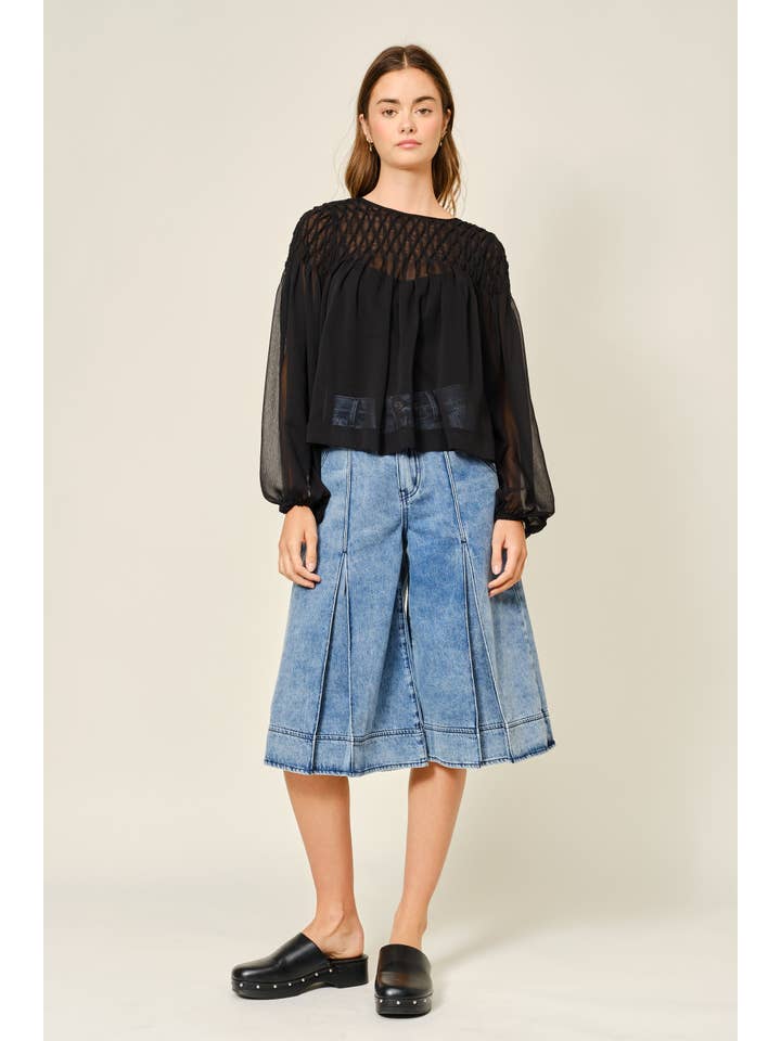 Aaron & Amber - Wholesale Blouse - Women's - AJT5433 SPECIAL SMOCKED DETAIL LONG SLEEVE BLOUSE10