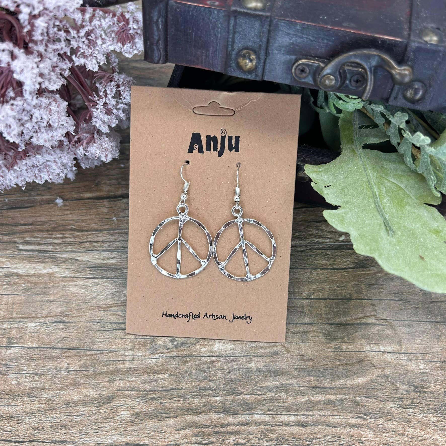 Anju Jewelry - Wholesale Dangle Earrings - Silver Plated Earrings - Smaller Size Peace Sign1