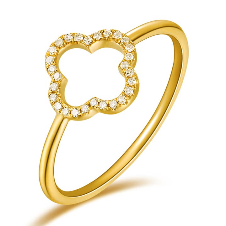 Clover Ring with Diamonds, 18K Yellow Gold for wholesale by Leaf Jewelry