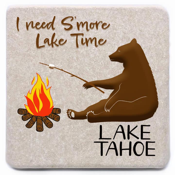 Lake Tahoe S'more Lake Time Campfire Bear Namedrop Magnet for wholesale by Noomoon