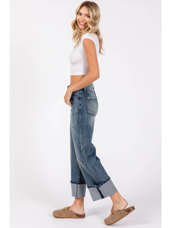 Petra153 - Wholesale Jeans - Women's - P1296T-DM HIGH RISE STRETCH LOOSE STRAIGHT W/ CUFFED HEM3