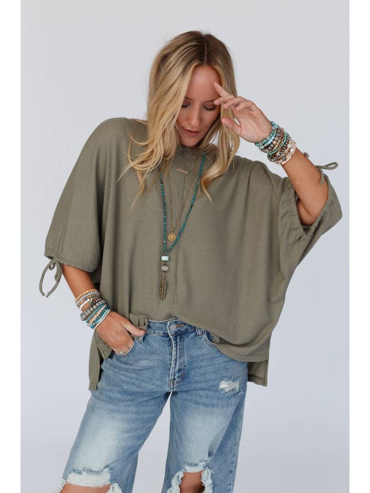 Three Bird Nest - Wholesale Knit Top - Women's - Little Lark Puff Sleeve Tee - Olive