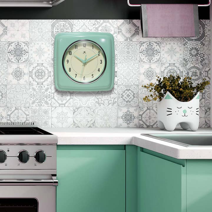 Retro Square Pastel Green Indoor Wall Clock 9.25 Inch for wholesale on Faire