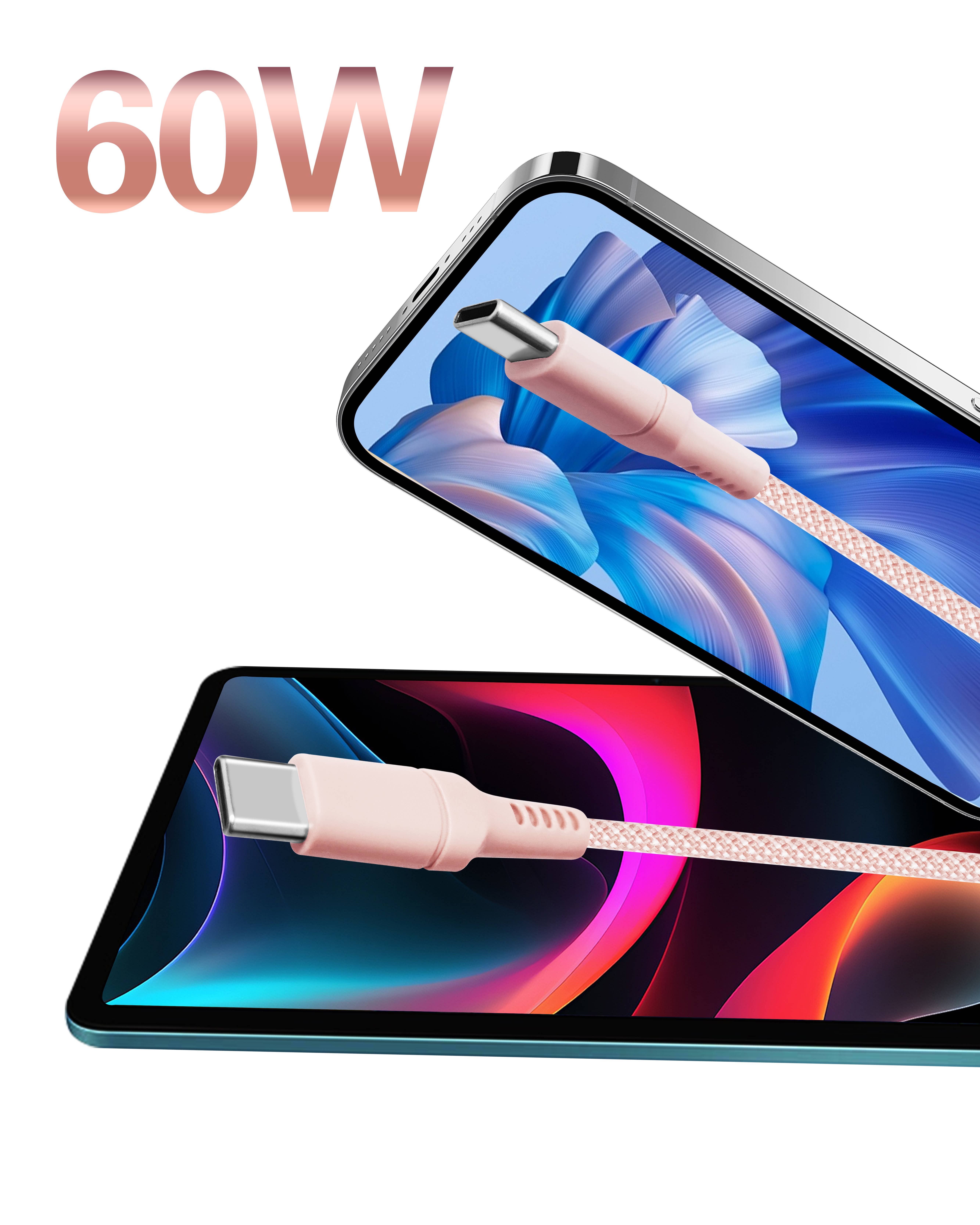 LAX Gadgets – wholesale Charging cable – Fast Charging USB-C to USB-C  60W Cables -4ft Retail Pack7