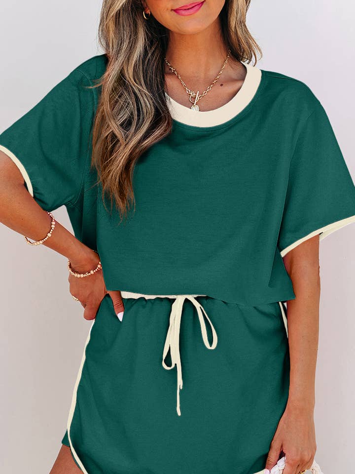 PRETTY BASH - Vendita all'ingrosso Completo top e gonna - Donna - Set Maglietta a Maniche Corte a Blocchi di Colore e Gonna Pantalone0