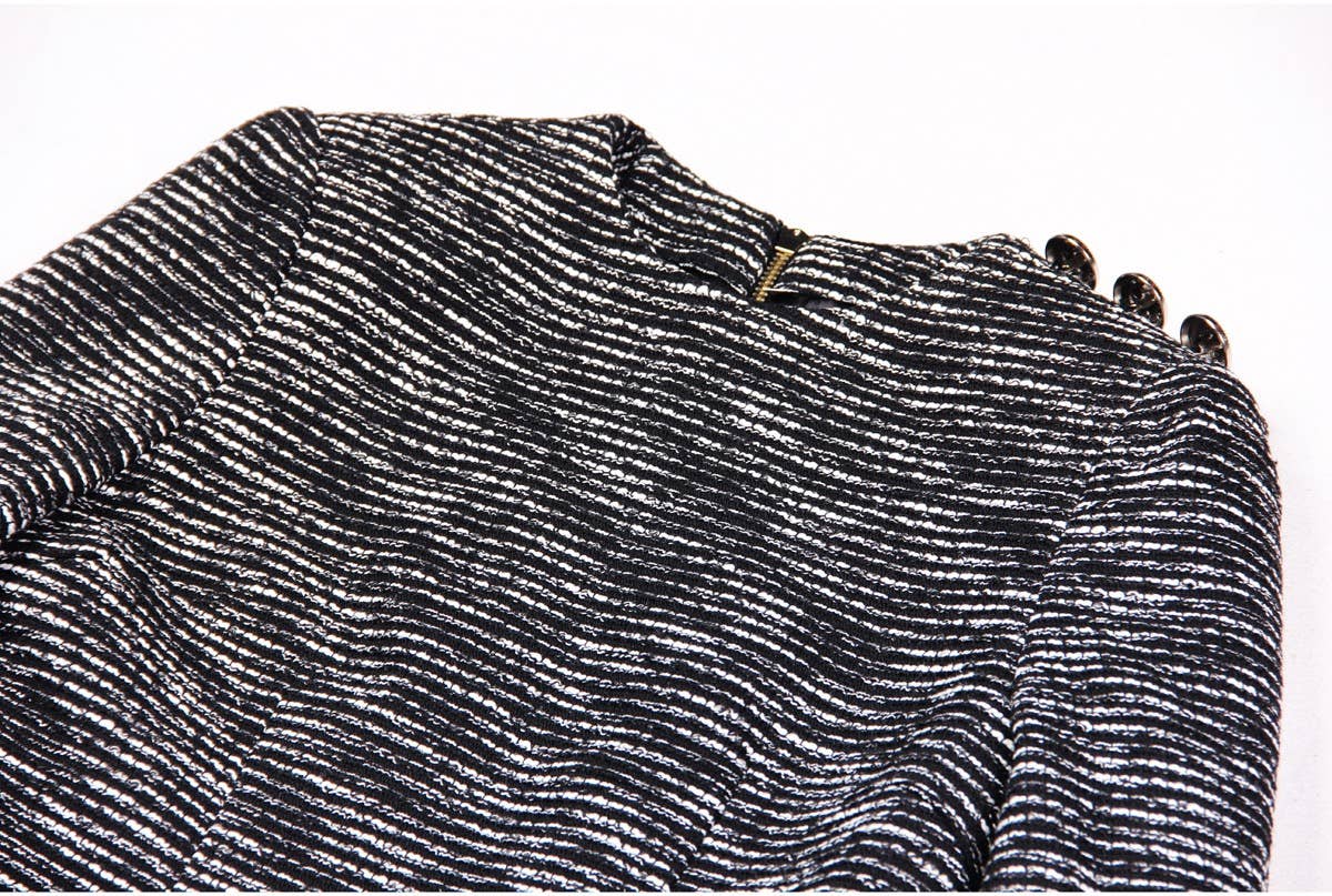 Black DR062 Women Shiny Detail Tweed Fringed Dress for wholesale on Faire3