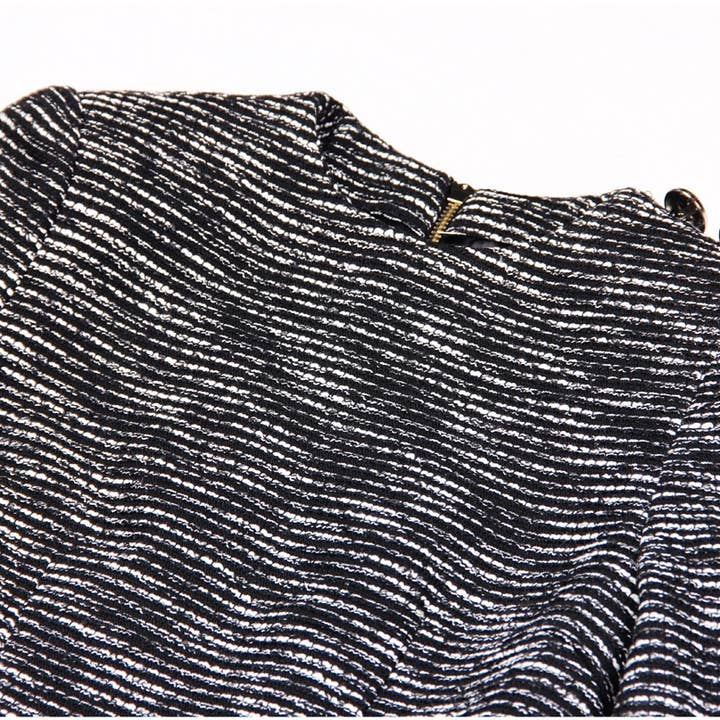 Black DR062 Women Shiny Detail Tweed Fringed Dress for wholesale on Faire3