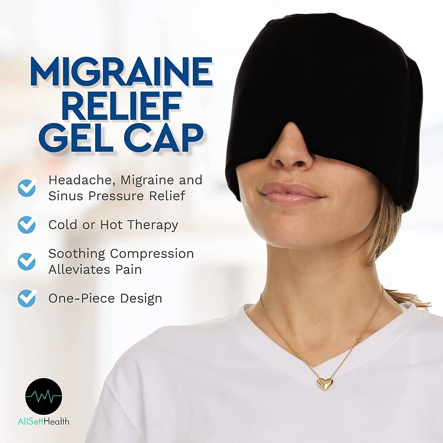 AllSett Health - Wholesale Hot/Cold Compress - Migraine Relief Cap Ice Head Wrap Headache and Migraine Hat2