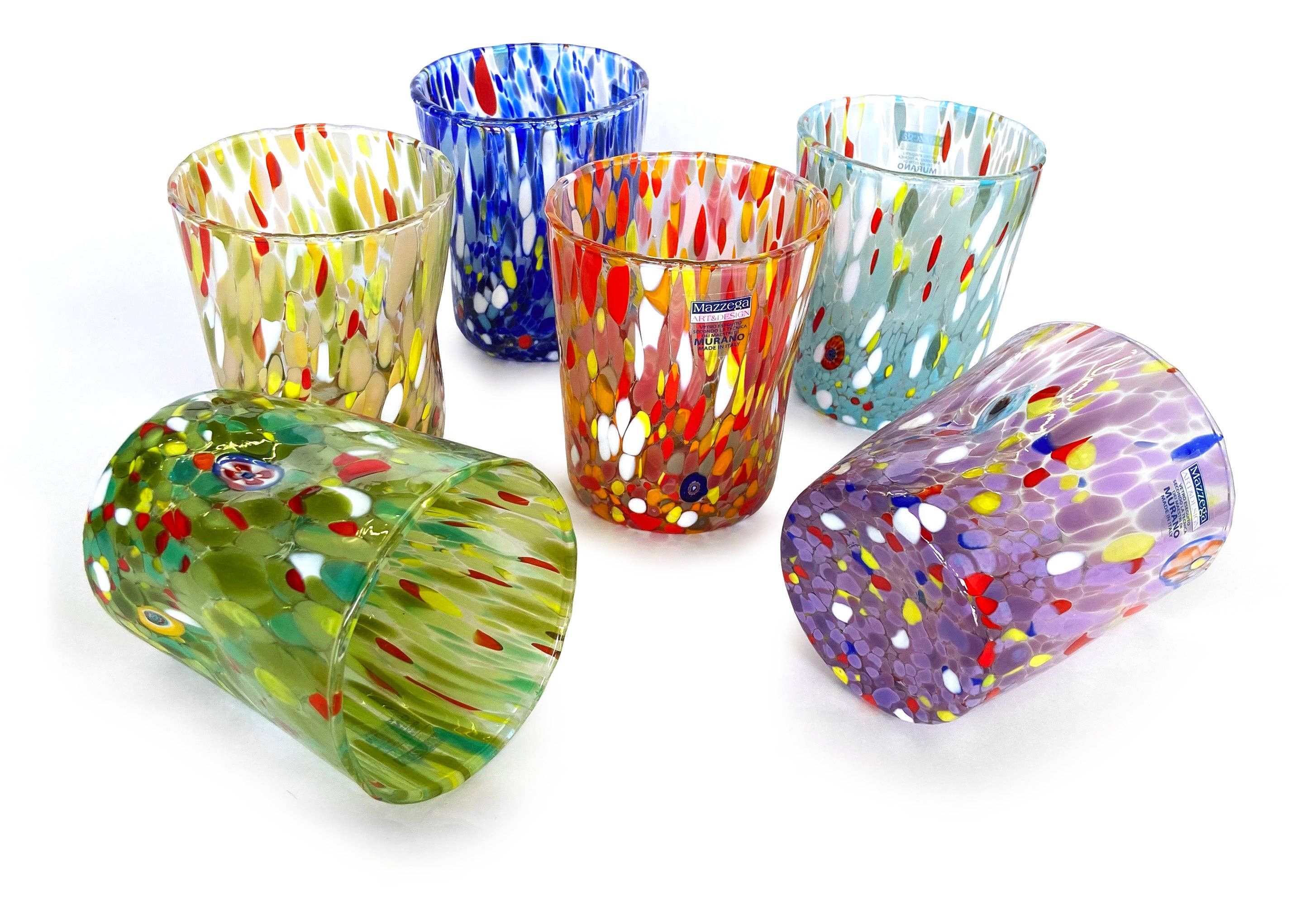 Mazzega Art & Design - Vente Verre/tasse - Verres Gobelets Colombina 350 ml en verre soufflé à la main avec murrine Murano - Les couleurs de Murano8
