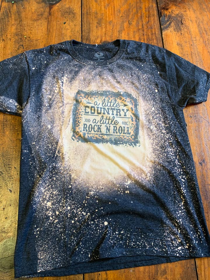 MM Custom Apparel – wholesale Screen printed t-shirt – Women′s – A little Country & Rock and Roll Bleached Tee1