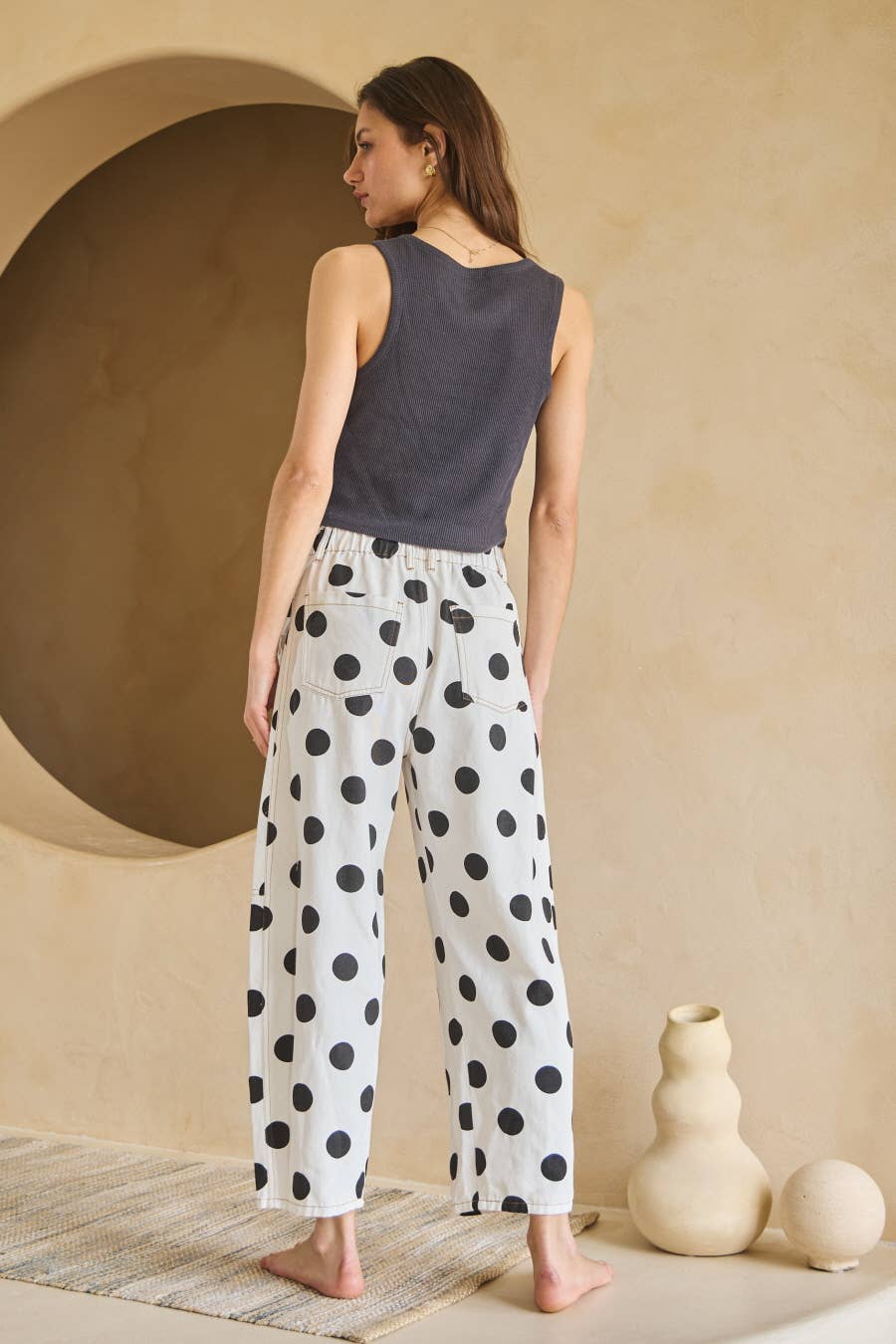Oddi - Wholesale Pants - Women's - Polka Dot Printed Barrel Denim Pants2