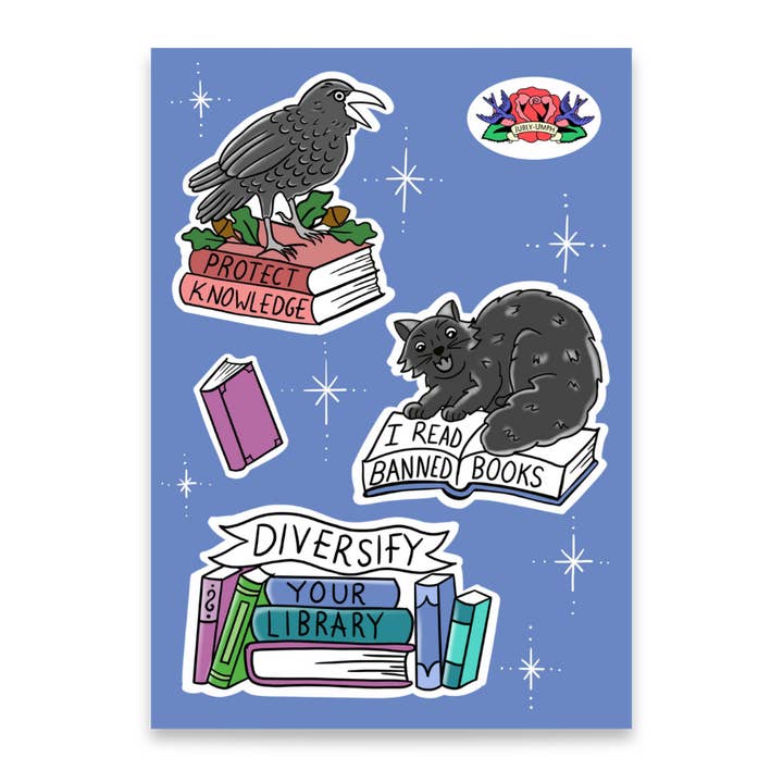Read Banned Books A6 Sticker Sheet for wholesale by Jubly-Umph