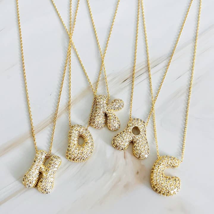 Ellison+Young - Wholesale Pendant/Charm Necklace - Crystal Bubble Initial Necklace