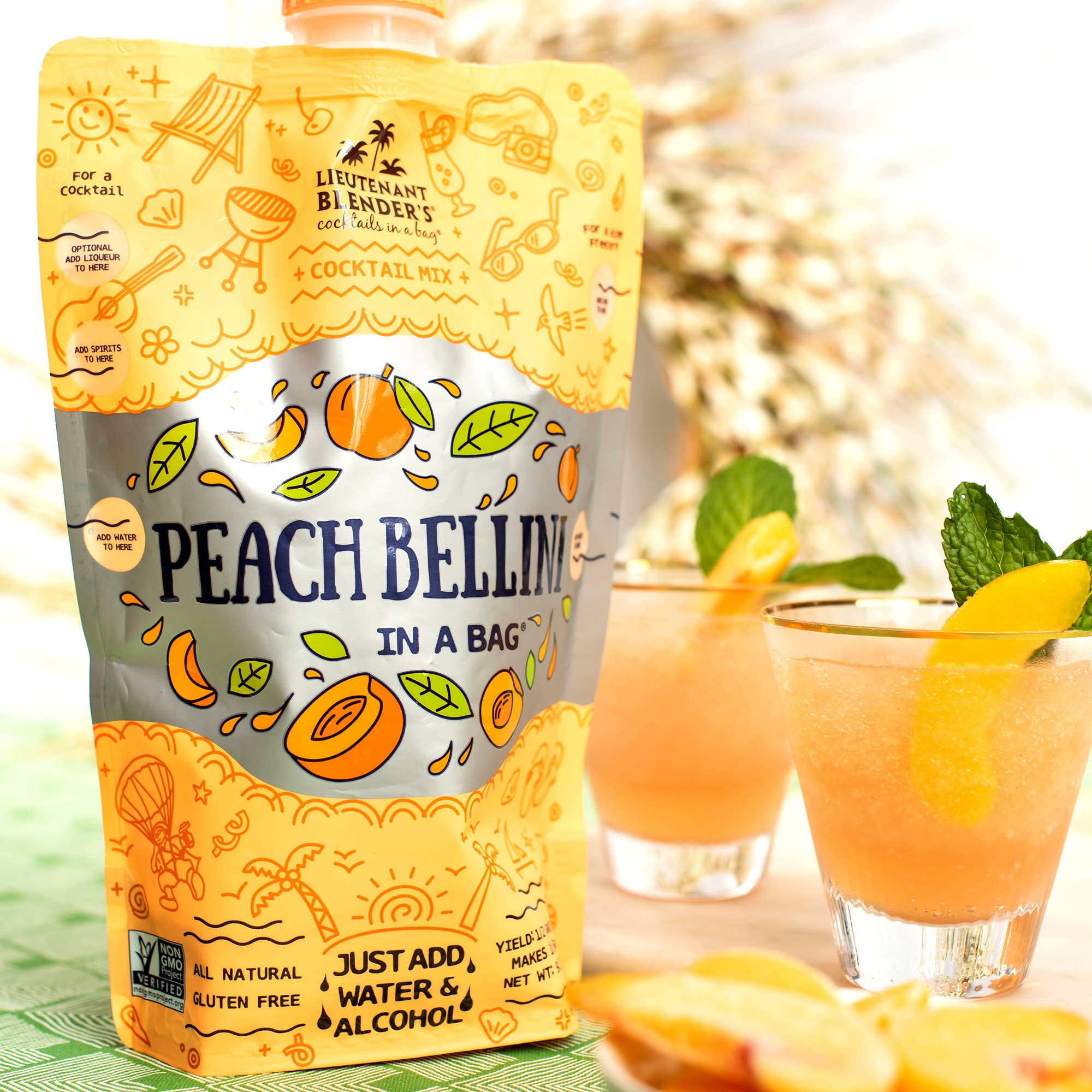 Lieutenant Blender's Cocktail Mixes - Wholesale Cocktail Mix/Syrup - Peach Bellini in a Bag® Cocktail / Mocktail Slushie Mixer1