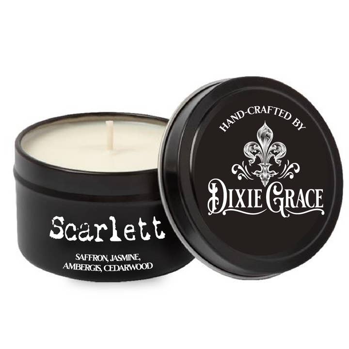 Dixie Grace - Wholesale Travel Candles - Scarlett - 8 oz Candle Tin - Cotton Wick