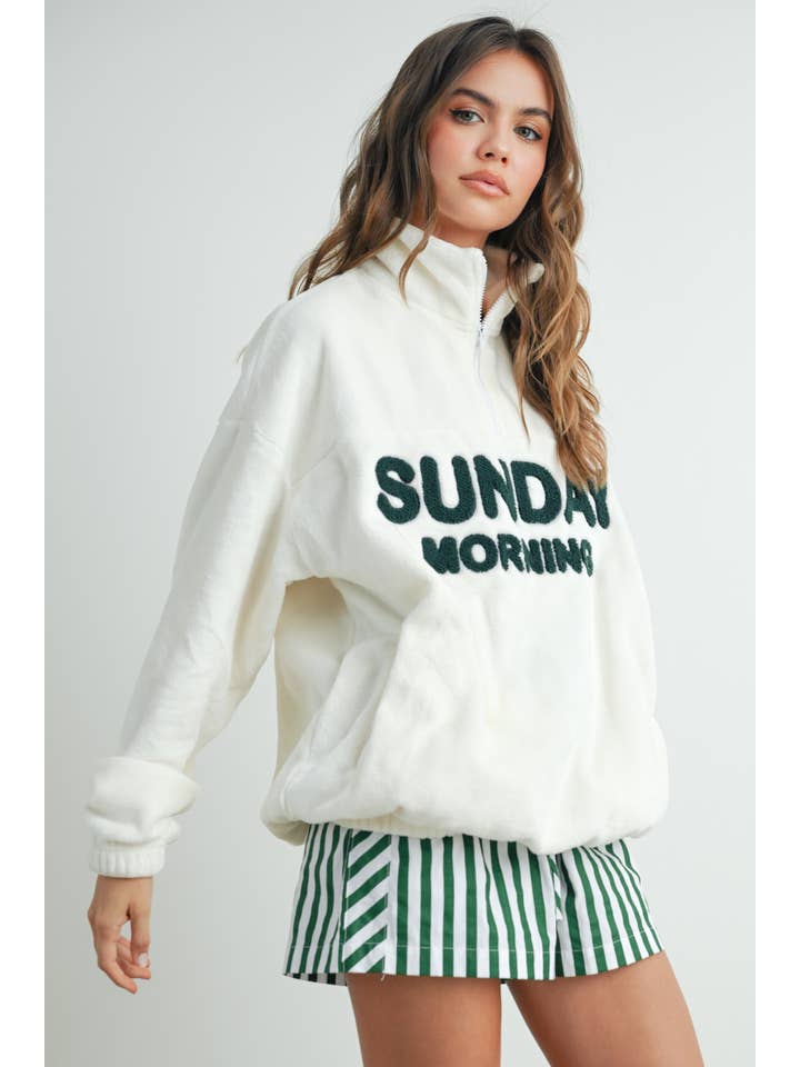 IVORY OLIVE Sunday Morning Half-Zip Pullover Sweatshirt - BMT7579 for wholesale on Faire