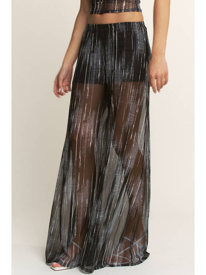 YNEZ - Wholesale Pants - Women's - Vibrant Stripe Print Sheer Wide Leg Cocktail Going Out Pant34