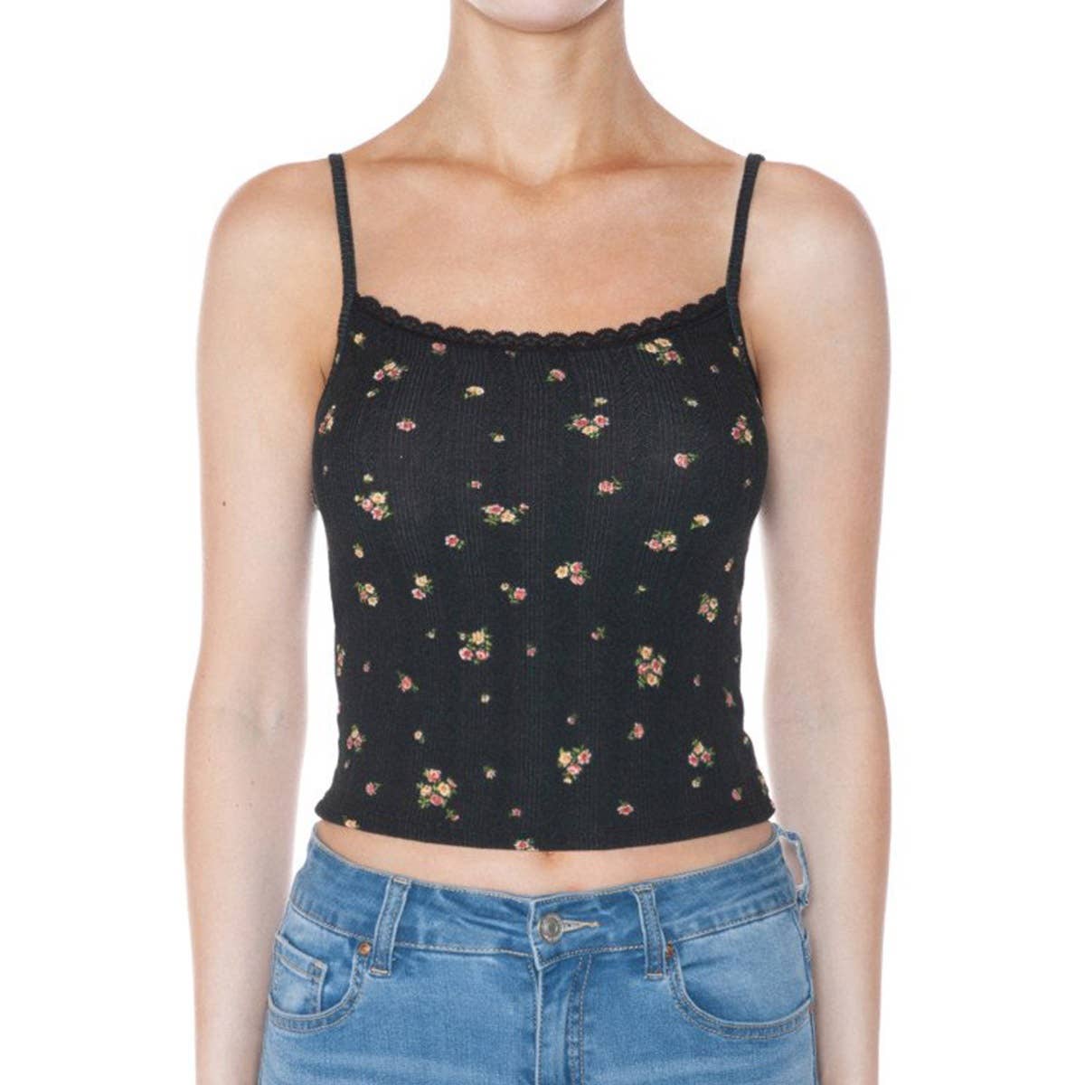 UP CLOTHING - Vente Caraco – femme - Débardeur à imprimé floral pointelle avec dentelle en bordure5