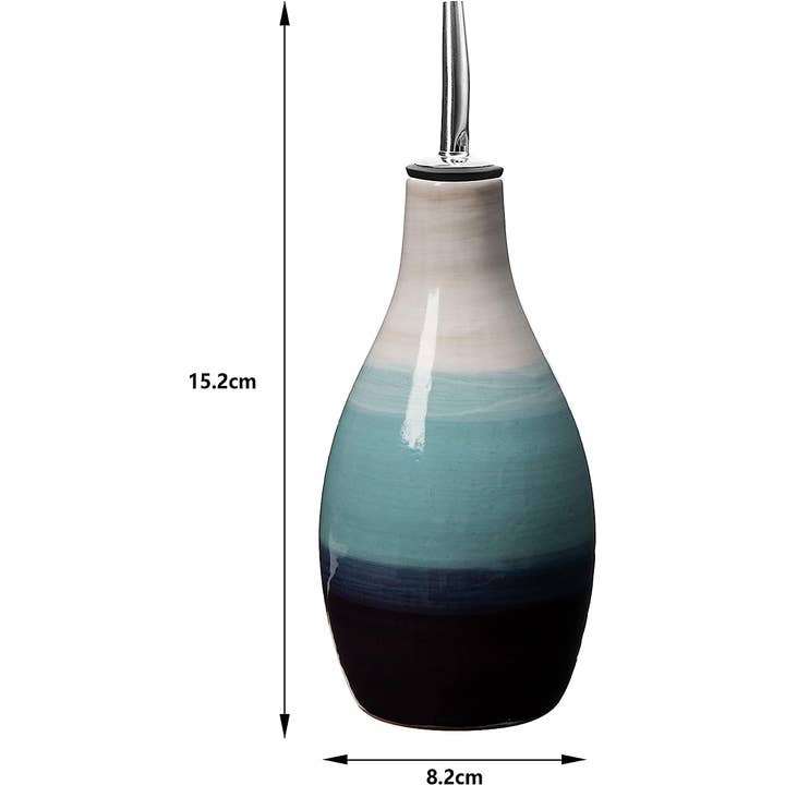 The Wine Savant / Khen Glassware - Wholesale Oil/Vinegar Dispenser - Cruet Ceramic Olive Oil Dispenser Bottle - 6" H 3" W (Blue)