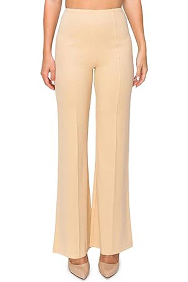 Color 5 - Wholesale Pants - Women's - Solid color wide leg high waist dressy pants with trim line14