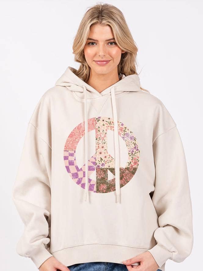 Zutter - Wholesale Hoodie - Women's - Boho Floral Peach Graphic L/S Relaxed Fit Fleece Hoodie0