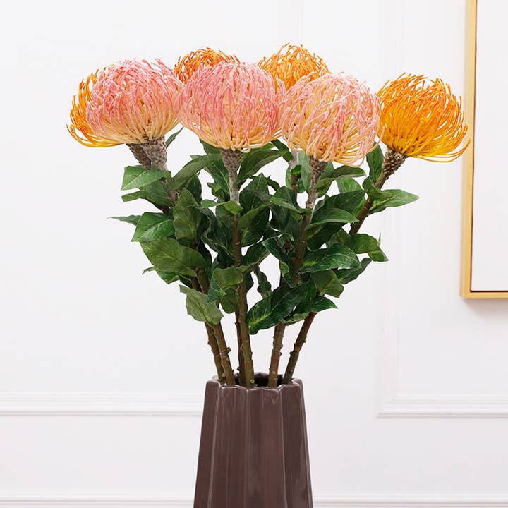 Angel Isabella - Wholesale Artificial Flowers - 29"Large Artificial Saffron Pincushion Needle Protea2