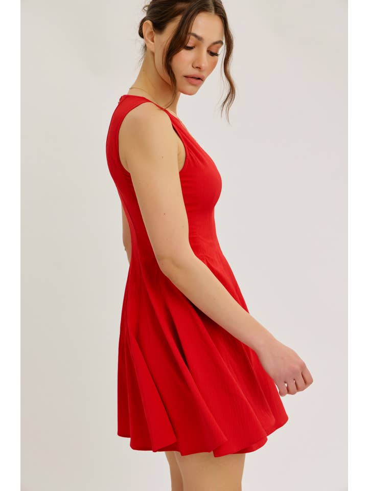 idem ditto - Wholesale Dress - Women's - LIGHTWEIGHT CRINKLED FIT AND FLARE MINI DRESS