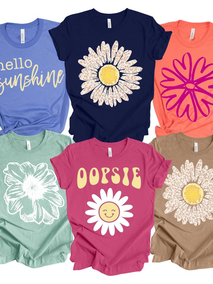 Par.tees by Party On! - Wholesale Screen Printed T-Shirt - Women's - Oopsie Daisy Flower Summer Tourist Floral Market Graphic Tee