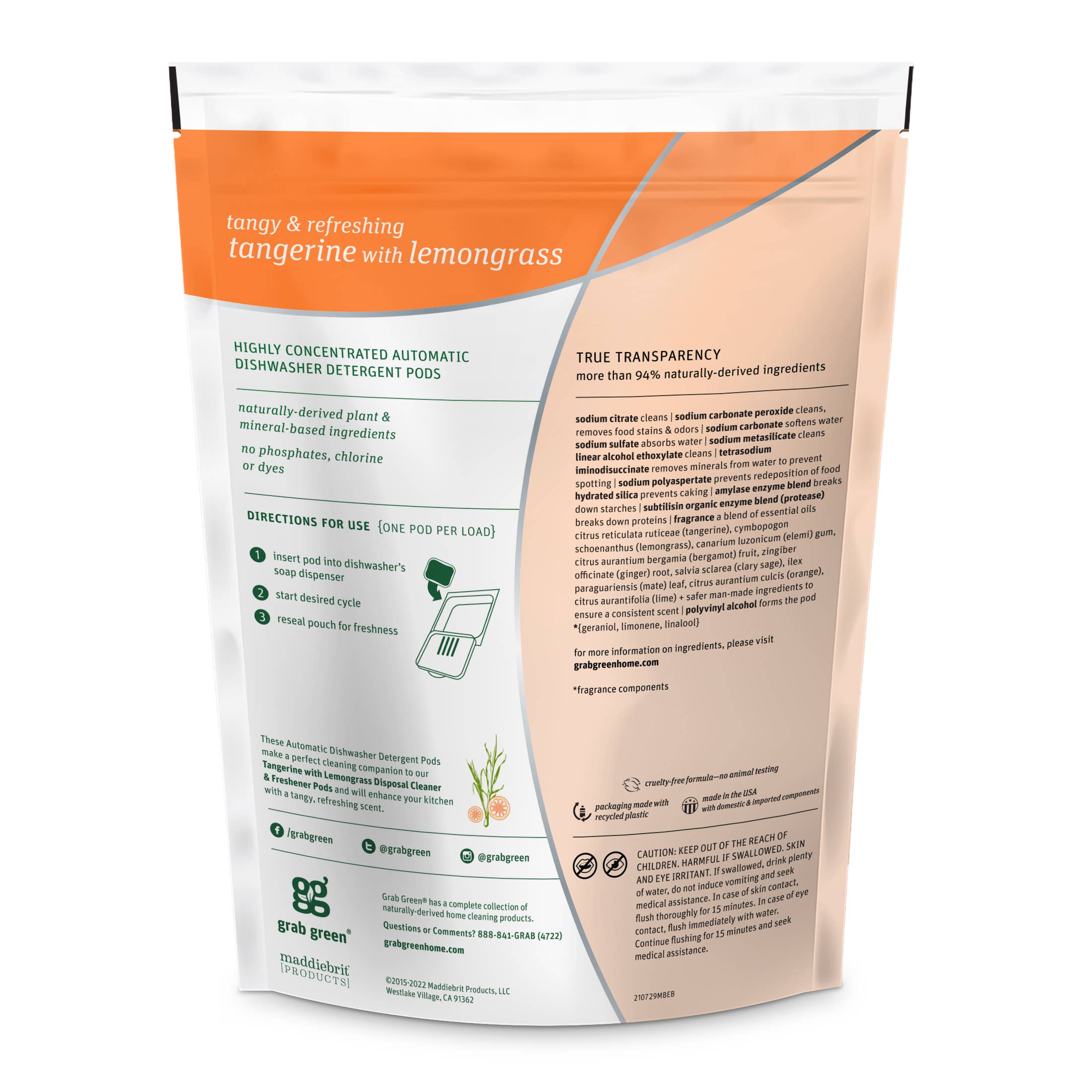 Grab Green - Wholesale Dish Soap - Auto Dishwashing Detergent Pods, Tangerine, 24 Loads1