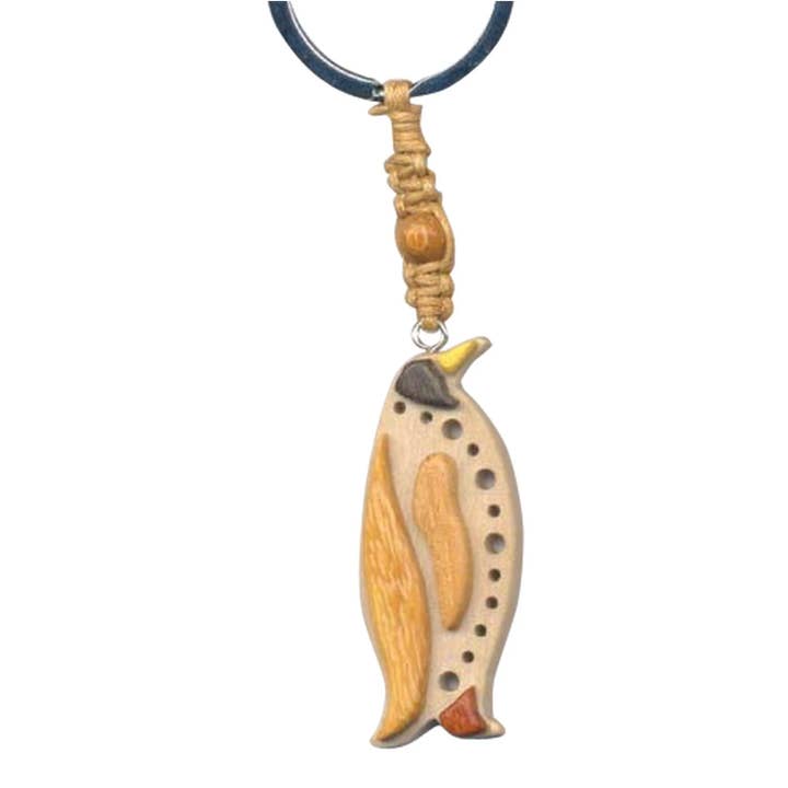Penguin Key Chain Handcrafted in Wood with Inserts for wholesale by Handcrafted Gift