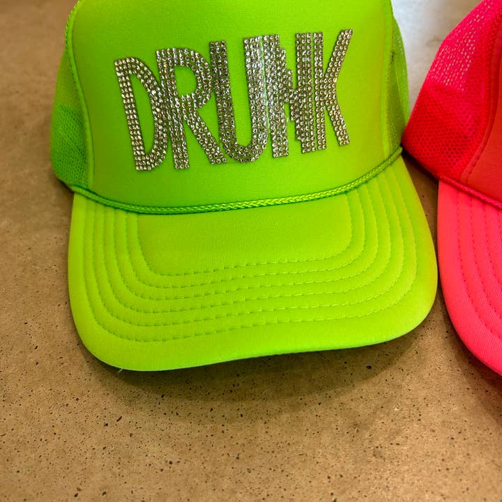 Vibes Hat Company - Wholesale Trucker Hat - Women's - DRUNK Rhinestone Trucker Hats | Summer Truckers | Drinking