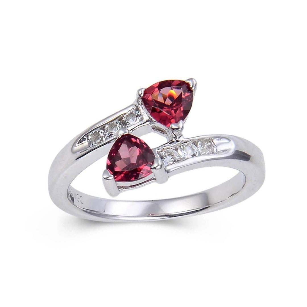 FCJ Jewelry LLC - Wholesale Cocktail/statement ring - 925 Sterling Silver Garnet Dual Stone Trillion Bypass Ring