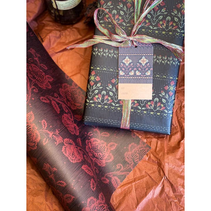 re:mused studio - Wholesale Flat Wrap - Midnight Blooms Gift Wrap Sheet-Double Sided12