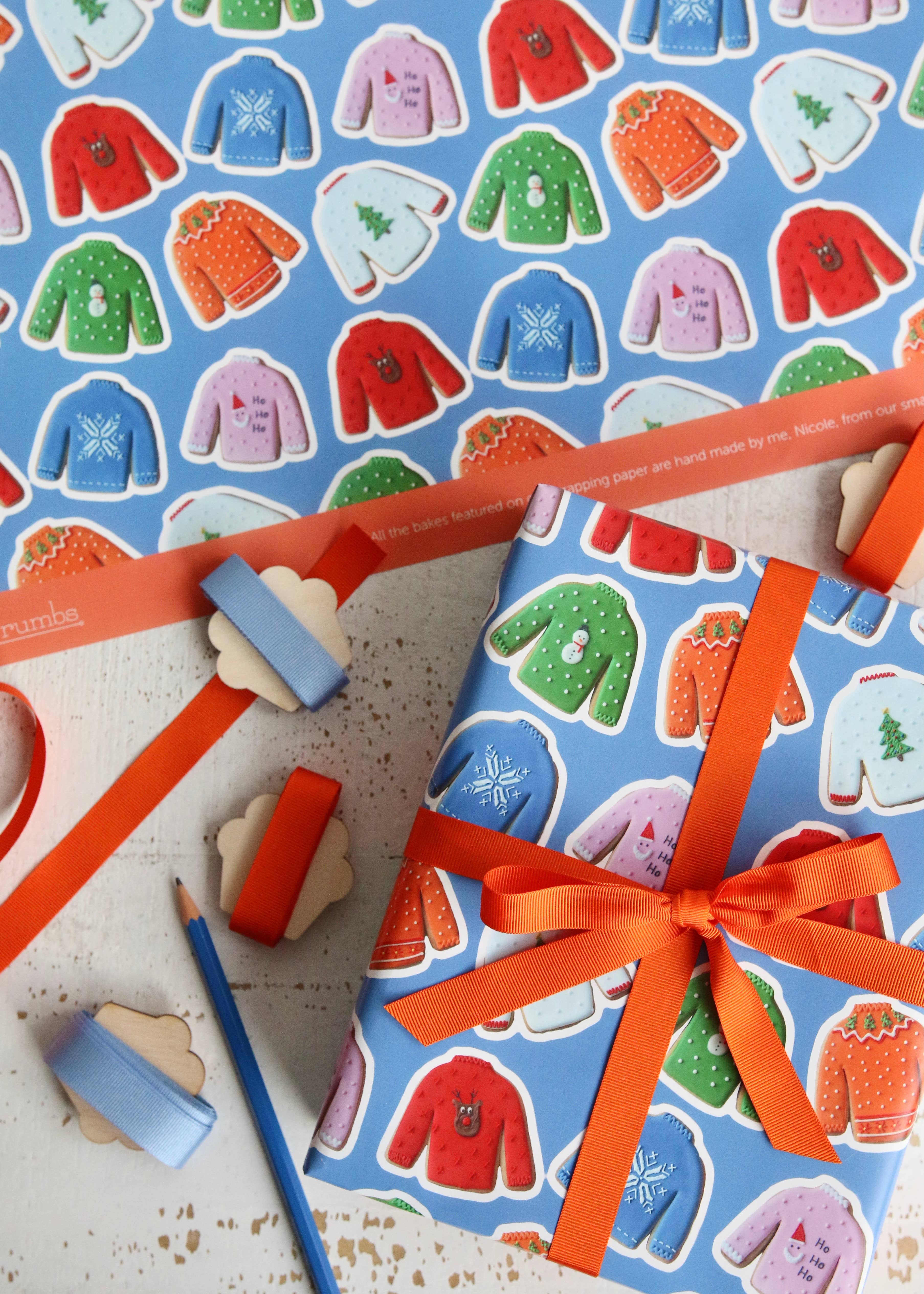 Afternoon Crumbs – wholesale Flat wrap – Christmas Jumper Biscuit Wrapping Paper2