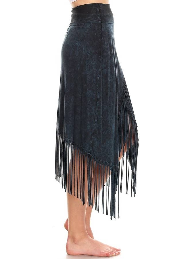 T-Party – wholesale Skirt – Women’s – Mineral Wash High Low Diagonal Fringe Foldover Waist Skirt10