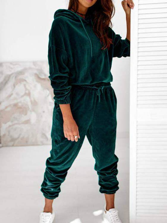 velvet drop shoulder drawstring hoodie pants set for wholesale by Fashion Combination