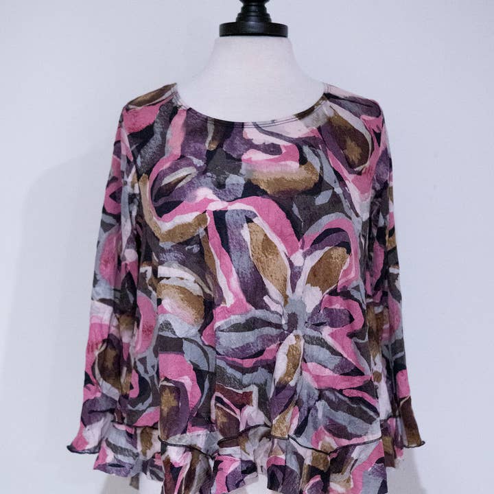 Crinkle Print Navy Pink Tee for wholesale by Vine Street Apparel