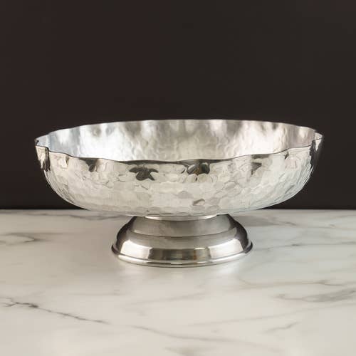 India Handicrafts Inc - Wholesale Decorative Plate/Dish/Bowl - Short Hammmered Aluminum Pedestal Bowl0