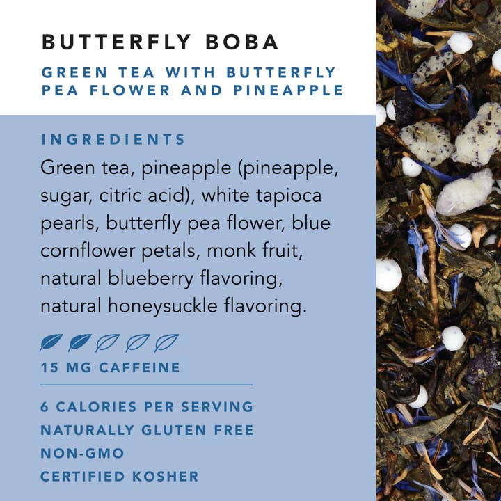 Pinky Up - Wholesale Tea Bags - Boba Tea Butterfly Box of 12 Wrapped Pyramid Sachets6