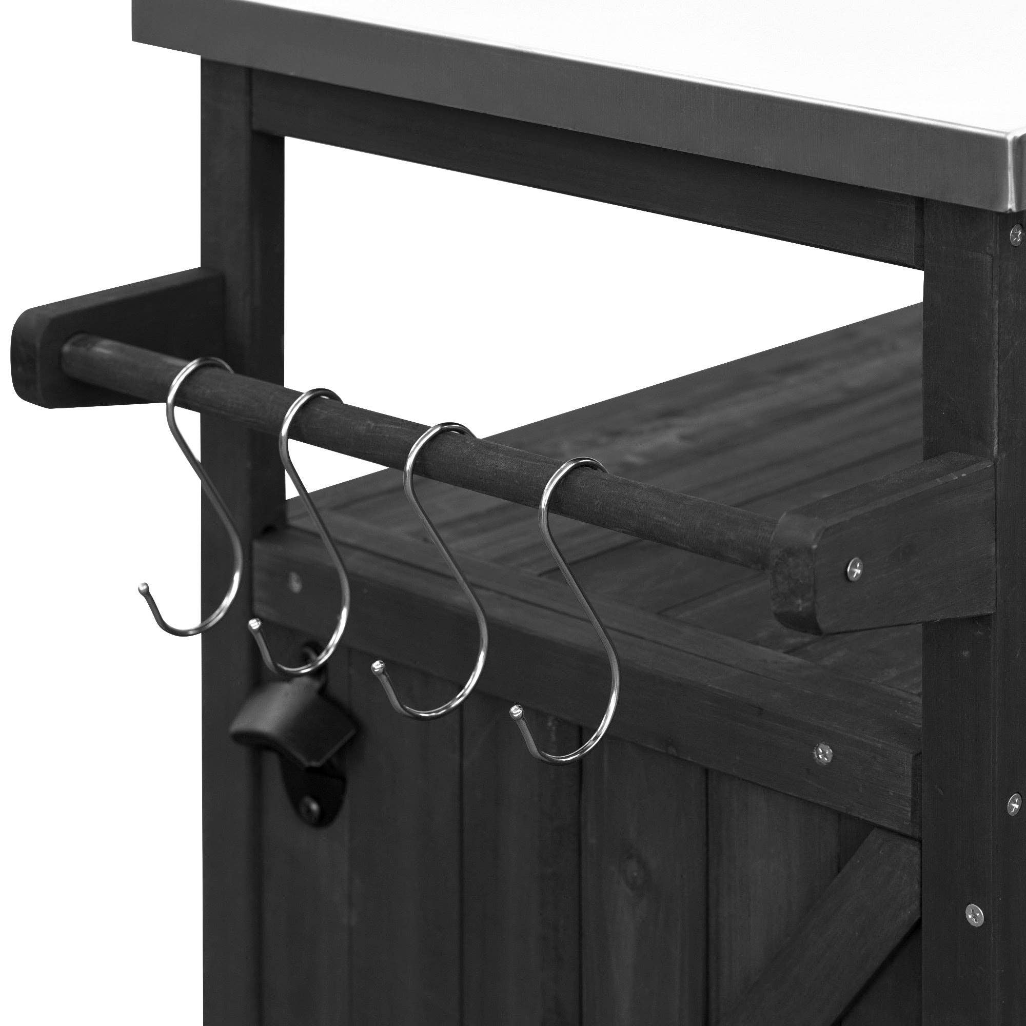 39F Inc. - Wholesale Outdoor Grill Tools - Farmhouse Solid Wood Outdoor Kitchen Island with Steel Top13