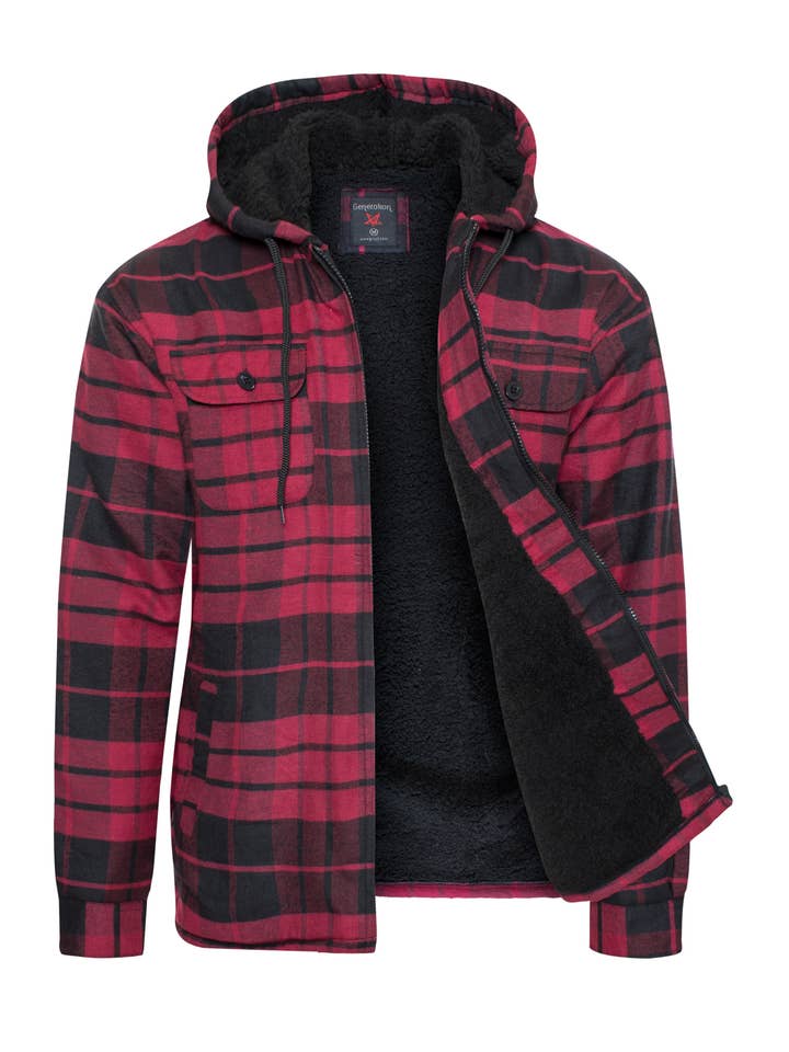 Men's Flannel Sherpa Lining Jacket (HF-1003-Red #39) for wholesale by Generation XYZ