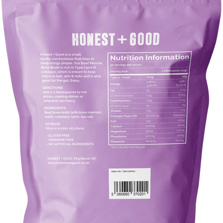 Honest + Good - Wholesale Broth - Beef Marrow Bone Broth (Grass-Fed) Aware Winning 20231