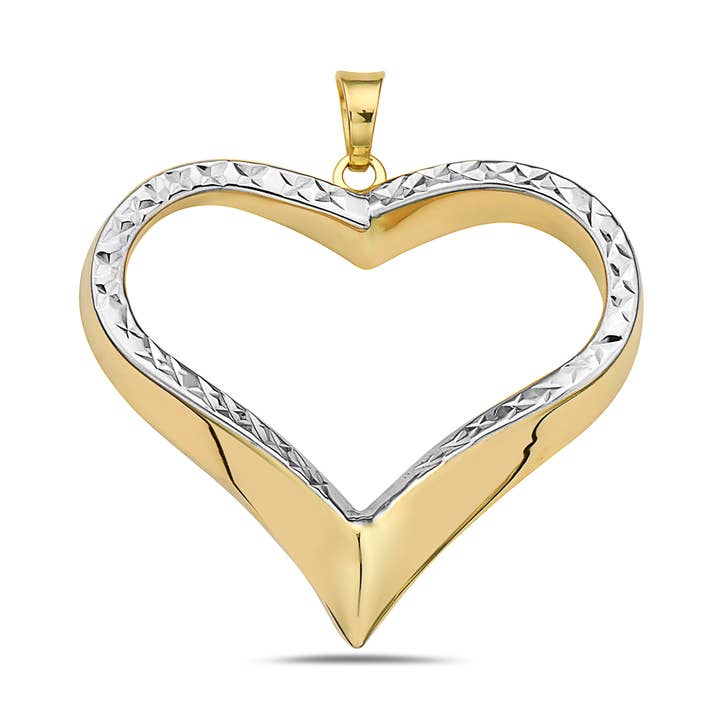 14K Two Toned Gold Diamond Cut Heart Pendant for wholesale by Pori Jewelry