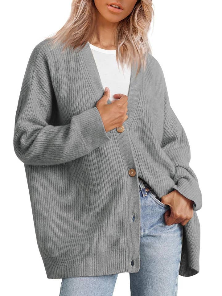 Chicto - Wholesale Cardigan - Women's - Simple Knitting Cardigan Button V-Neck Solid Color Sweater