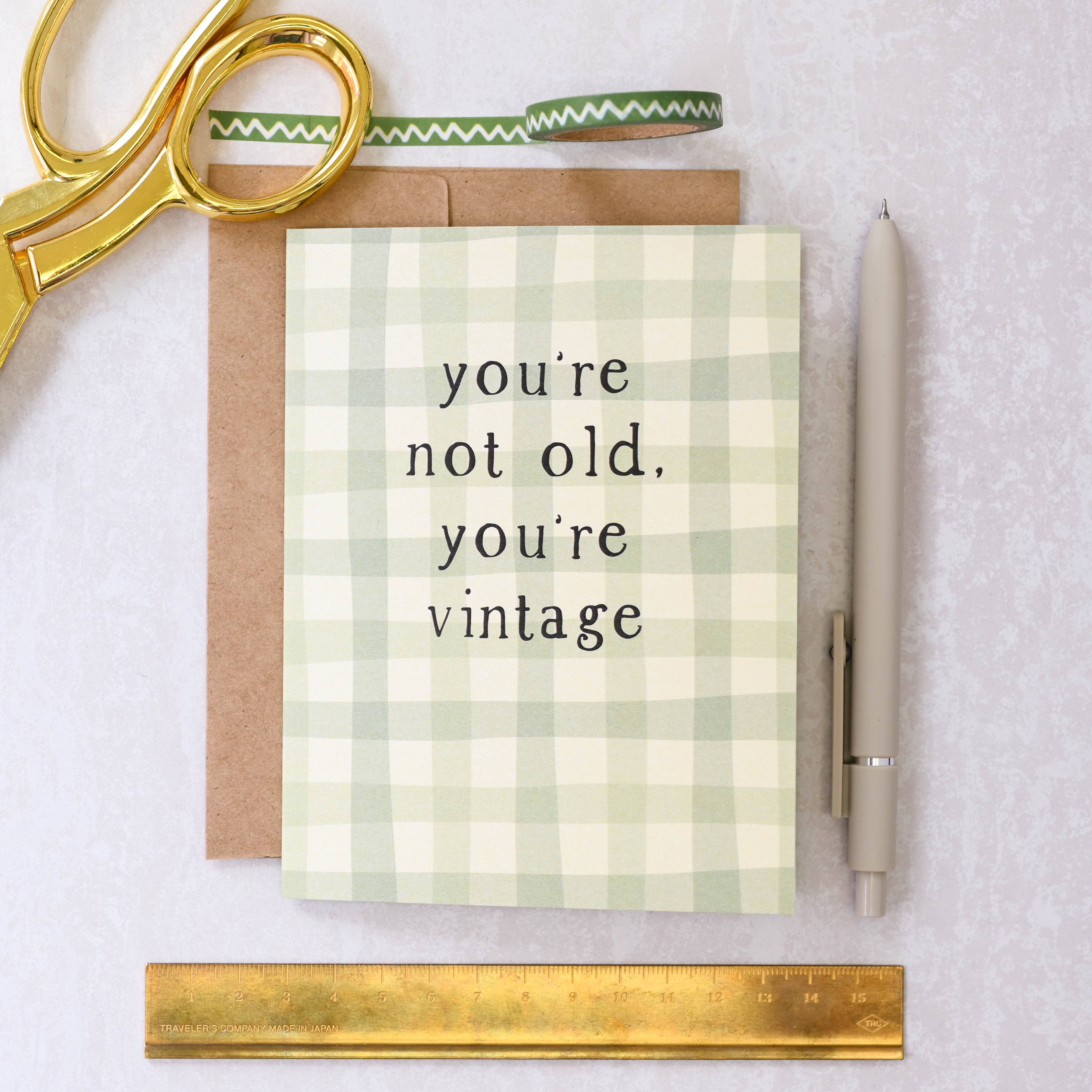 Simple Whimsy - Wholesale Birthday Card - You're Not Old, You're Vintage - Plaid Birthday Card2