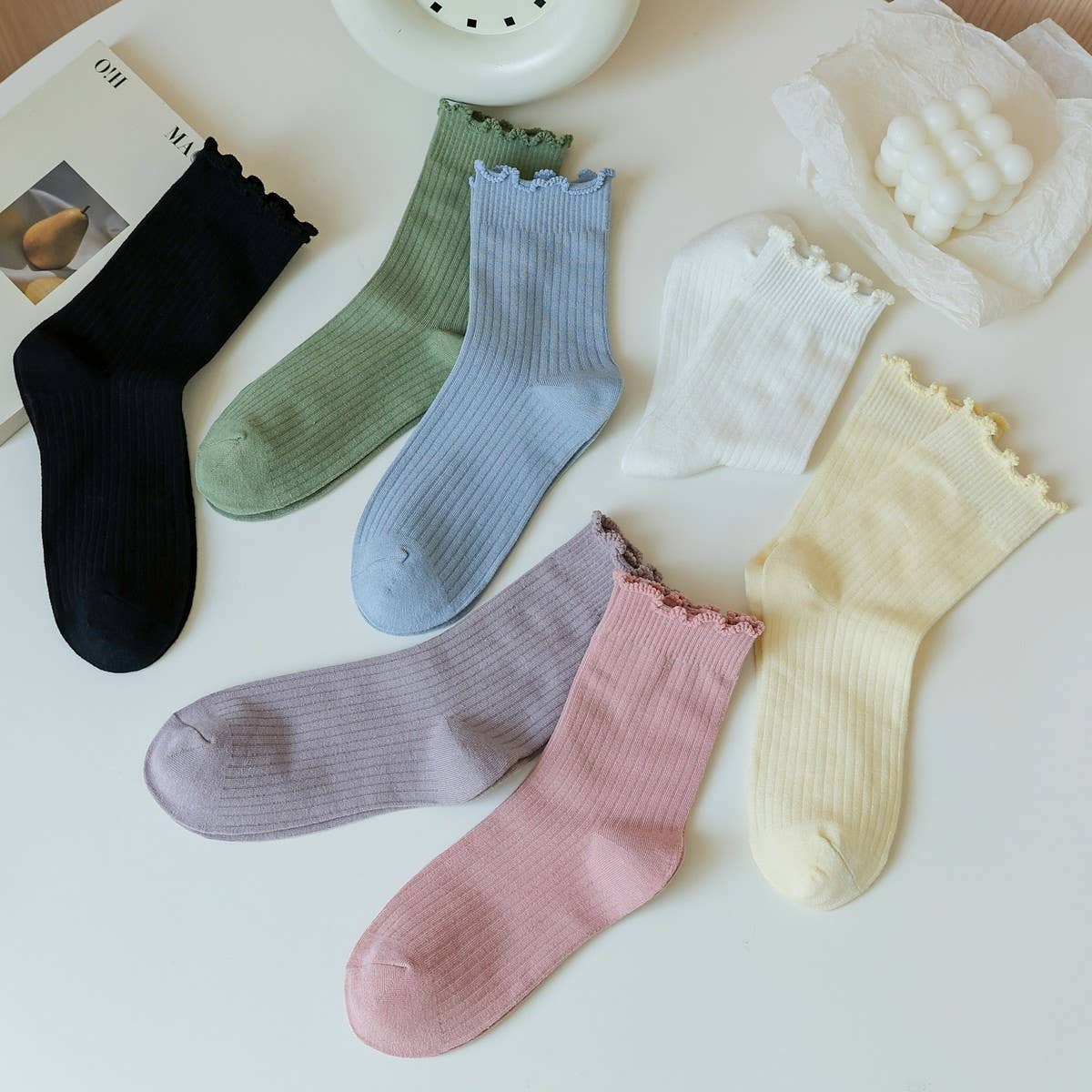 ACCITY - Wholesale Socks - Women's - SOLID COLOR RUFFLED ALL-MATCH SOCKS_CWMS09017
