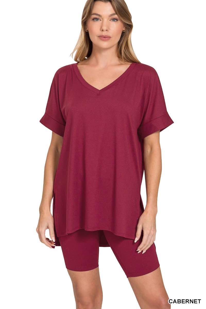 Vanilla Monkey - Wholesale Top & Short Set (NOT Loungewear) - Women's - Brushed Dty Microfiber V-neck Top And Biker Shorts23