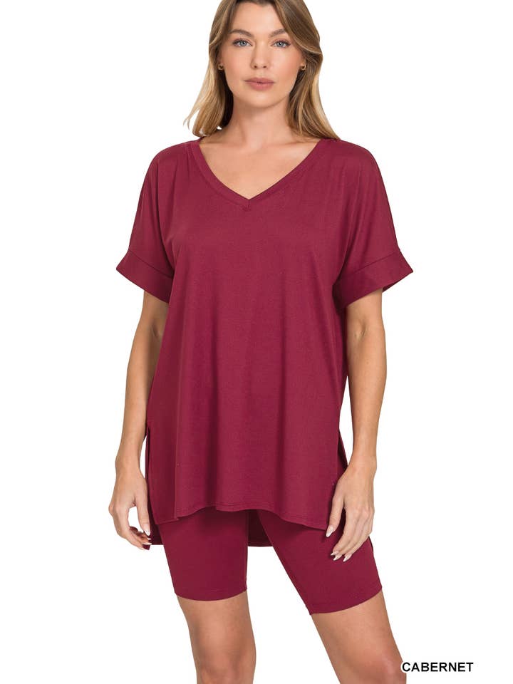 Vanilla Monkey - Wholesale Top & Short Set (NOT Loungewear) - Women's - Brushed Dty Microfiber V-neck Top And Biker Shorts23